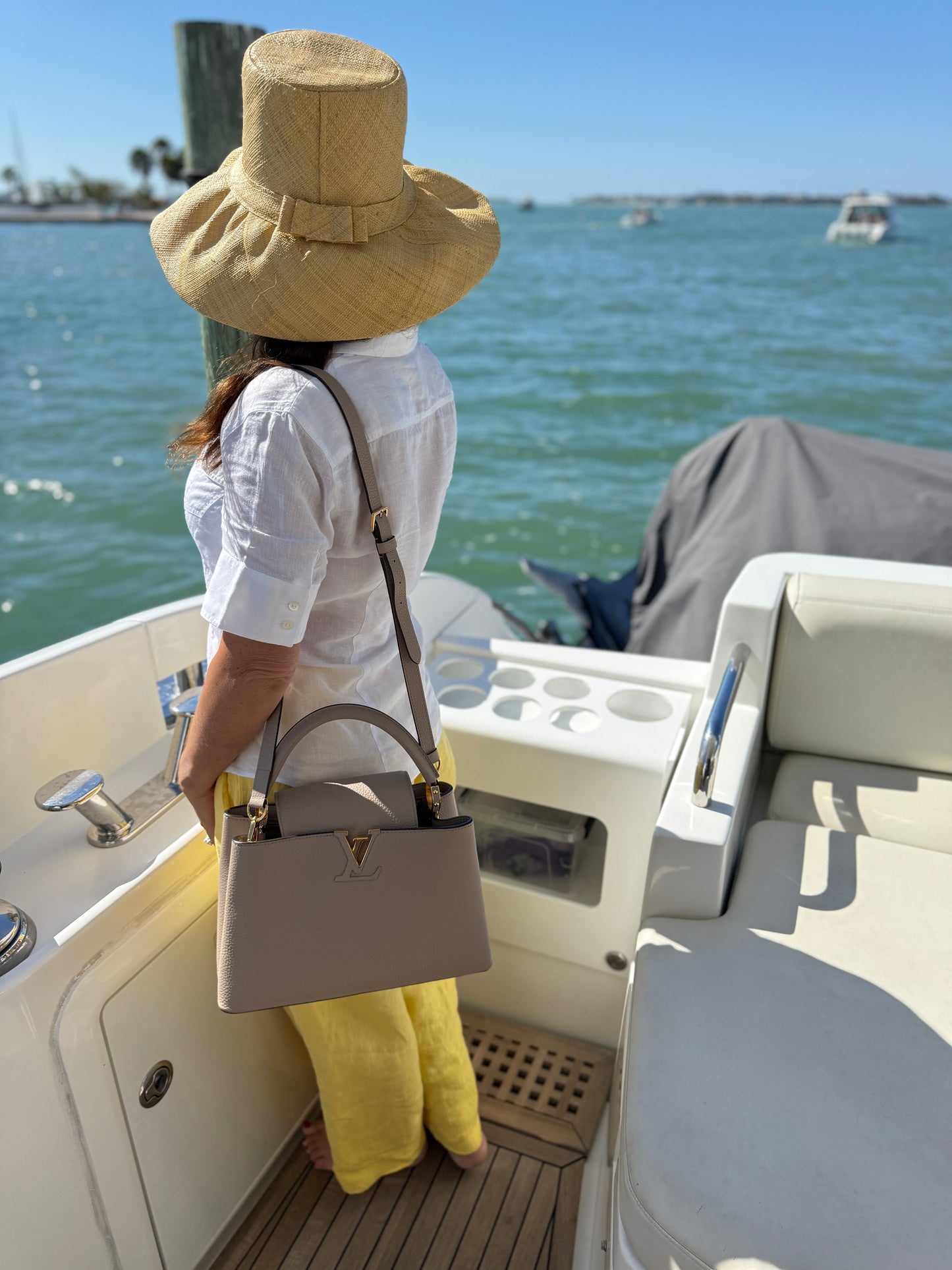 Louis Vuitton Taurillon Capucines PM in Galet or taupe