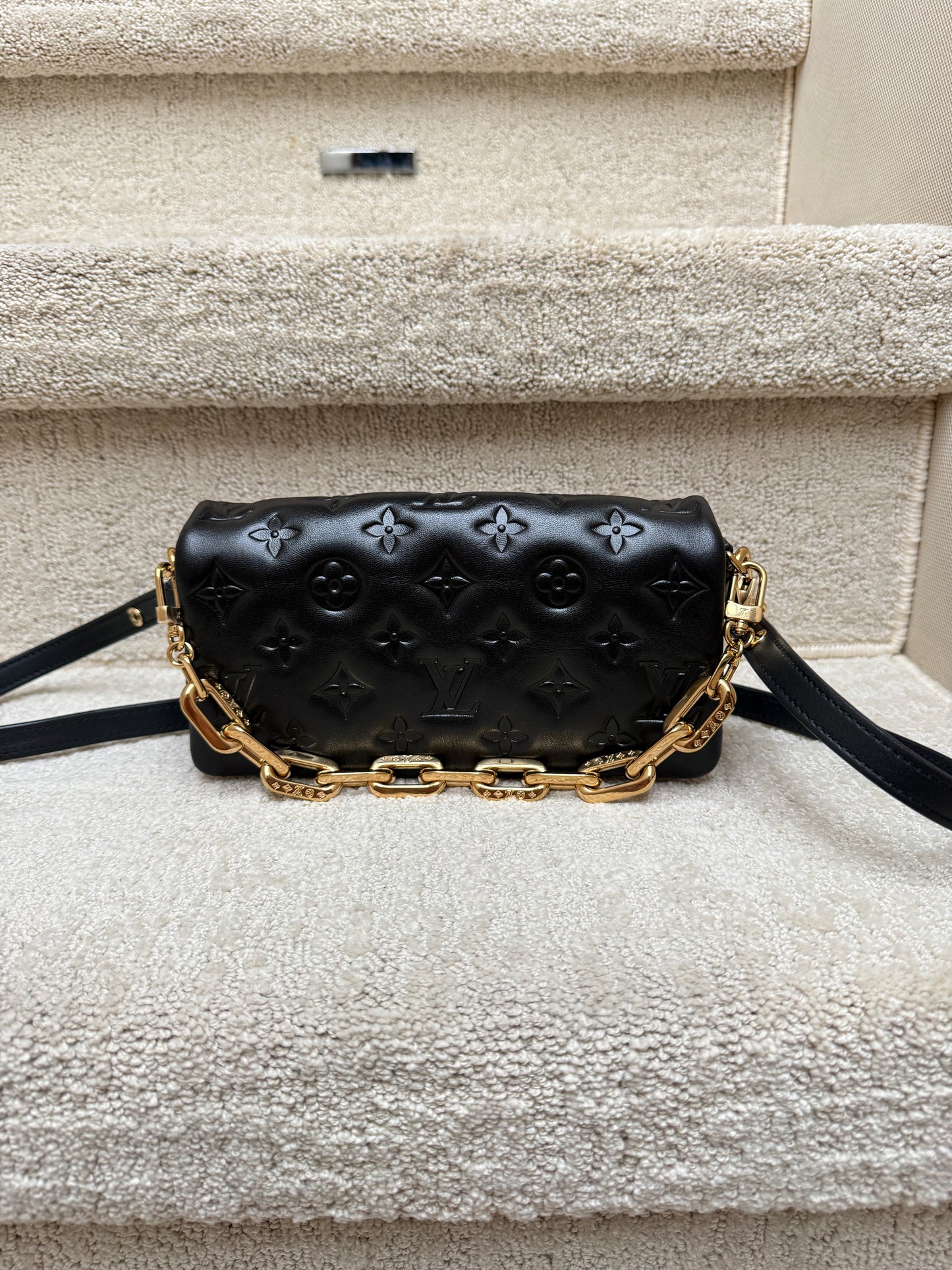 Louis Vuitton Coussin Pochette in Black Monogram with Gold Chunky chain
