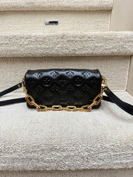 Louis Vuitton Coussin Pochette in Black Monogram with Gold Chunky chain