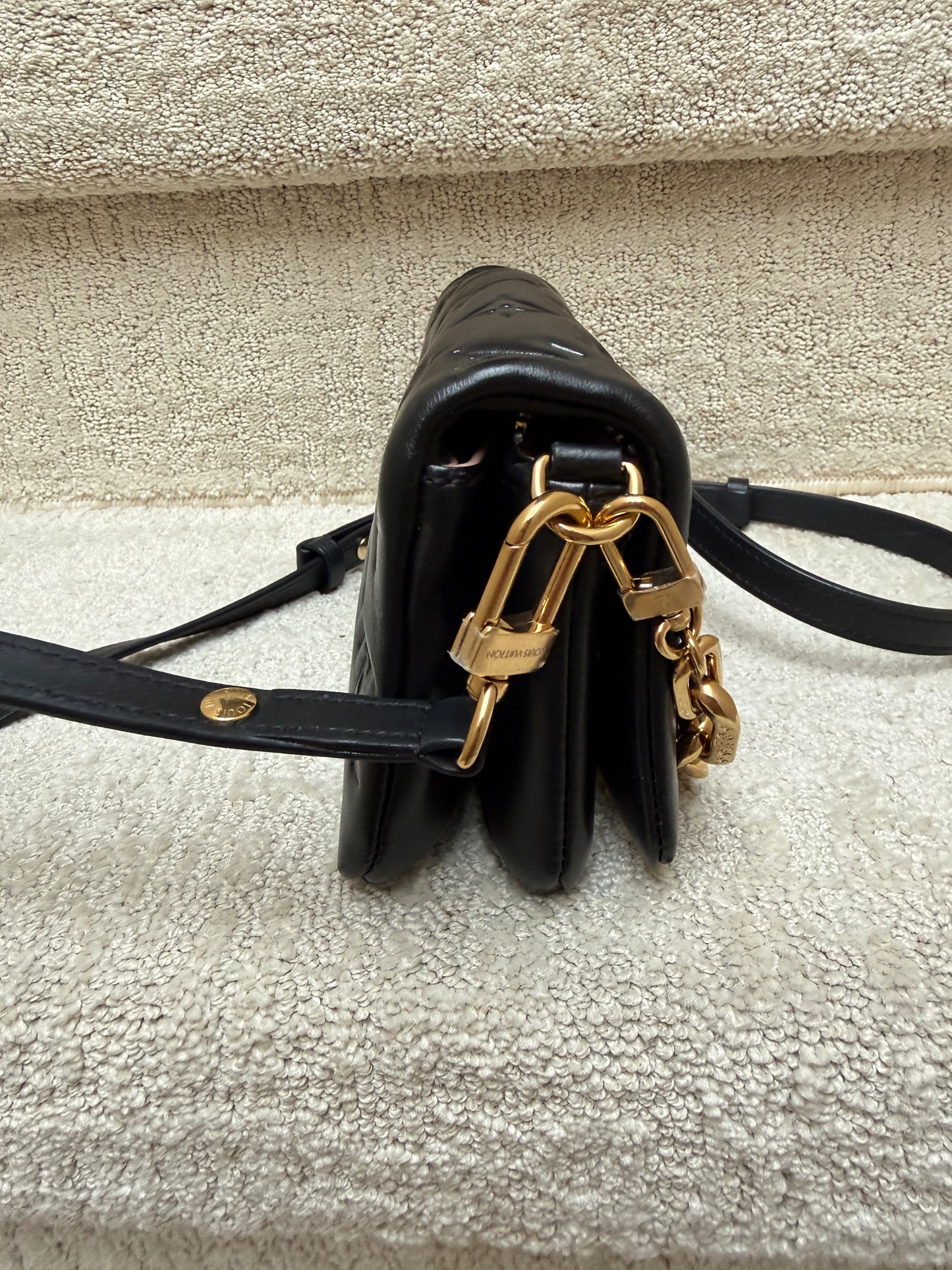 Louis Vuitton Coussin Pochette in Black Monogram with Gold Chunky chain
