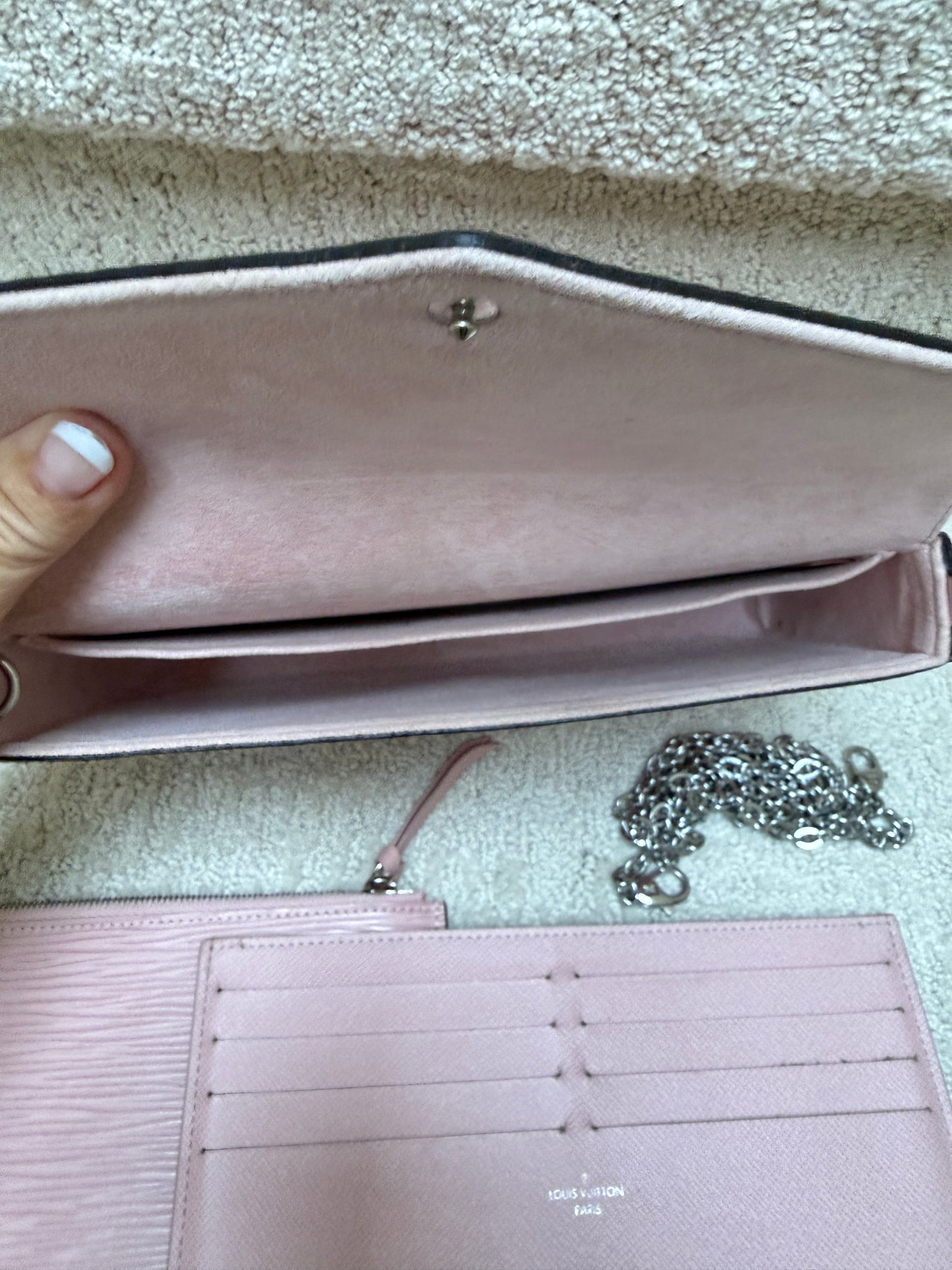 Interior photo of Louis vuitton pochette metis handbag in pink resale