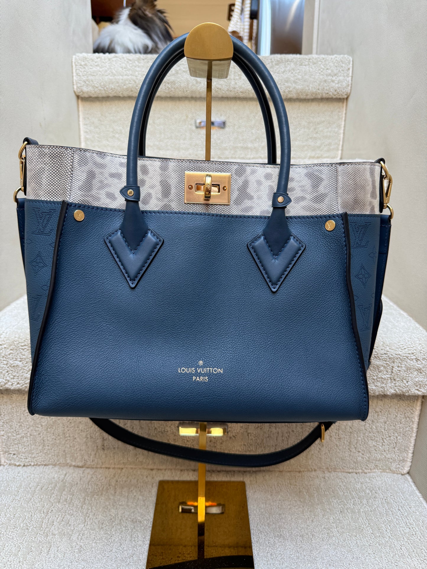 Louis Vuitton Calfskin Monogram On My Side MM in Navy with Python Trim