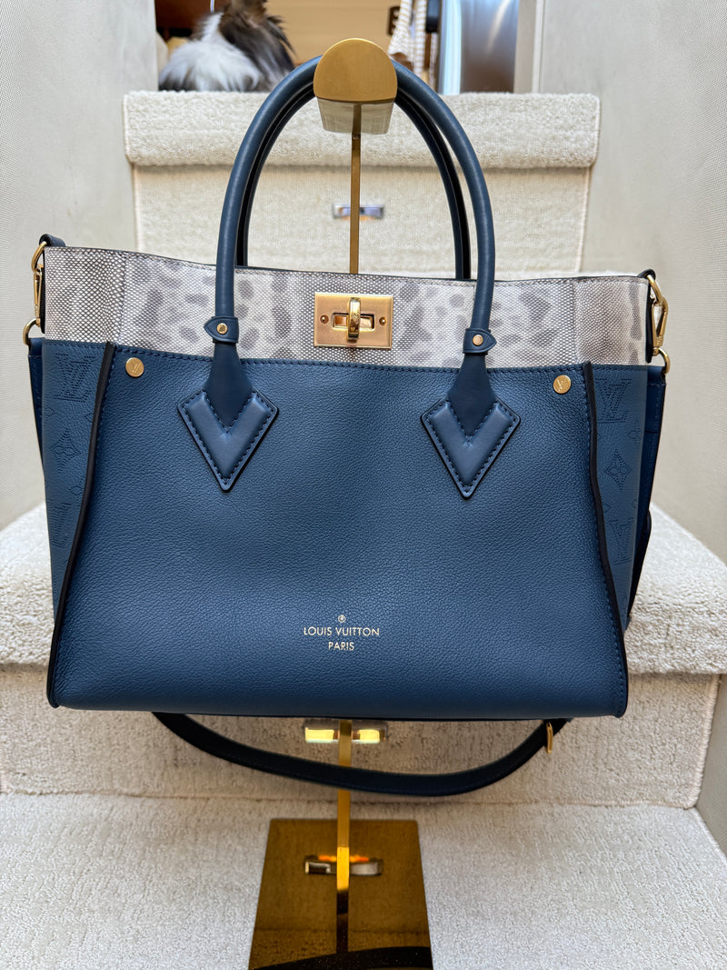 Louis Vuitton Calfskin Monogram On My Side MM in Navy with Python Trim