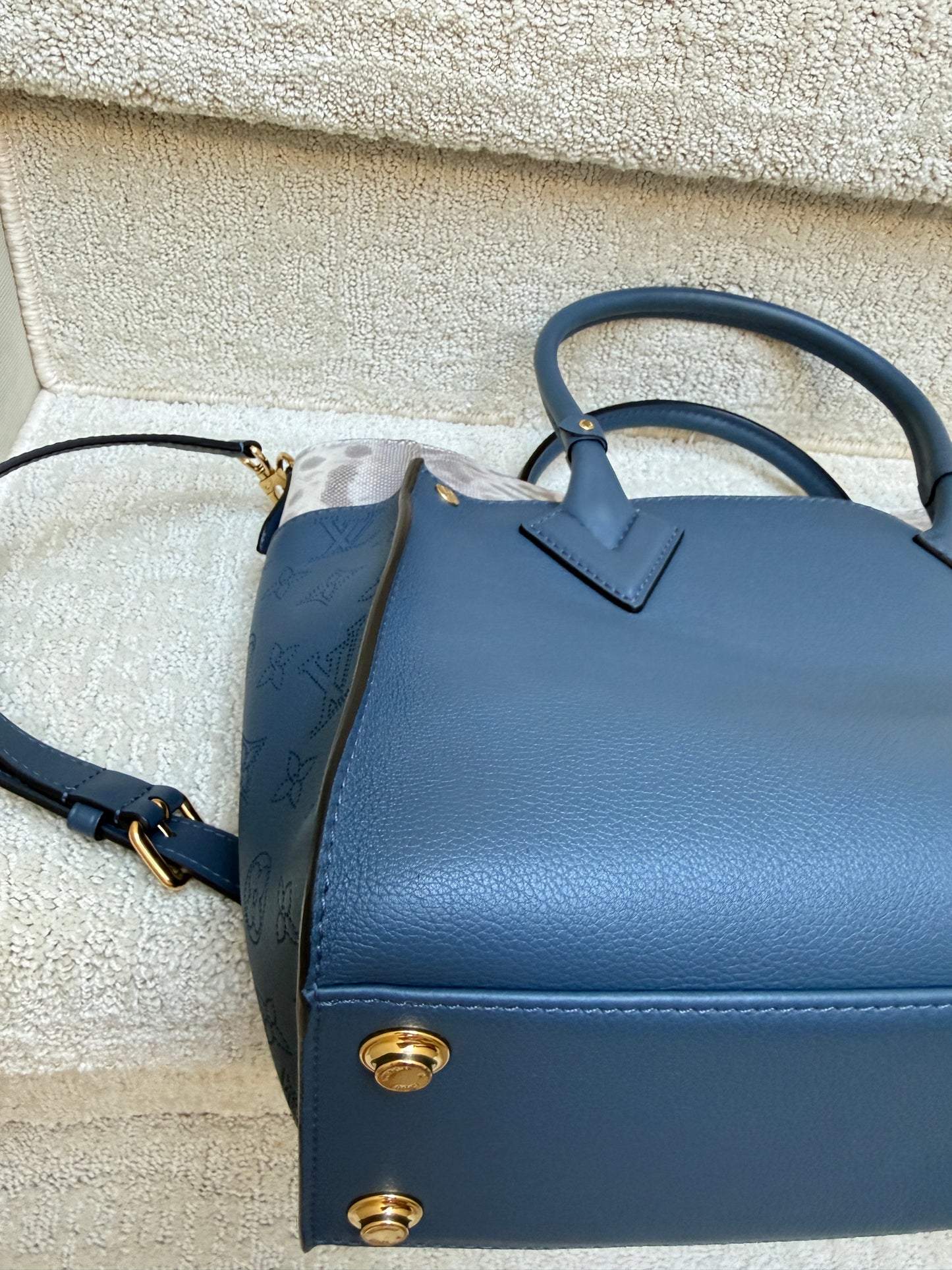 Louis Vuitton Calfskin Monogram On My Side MM in Navy with Python Trim