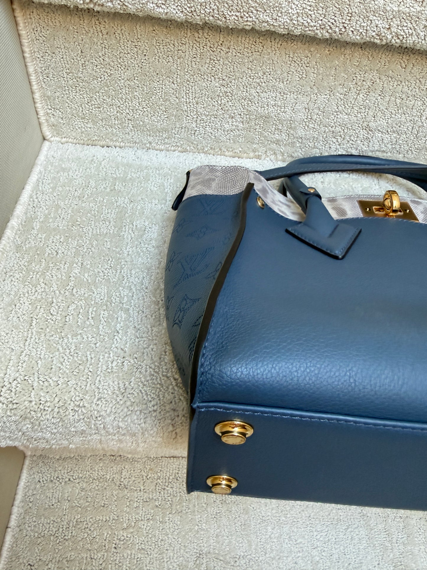 Louis Vuitton Calfskin Monogram On My Side MM in Navy with Python Trim