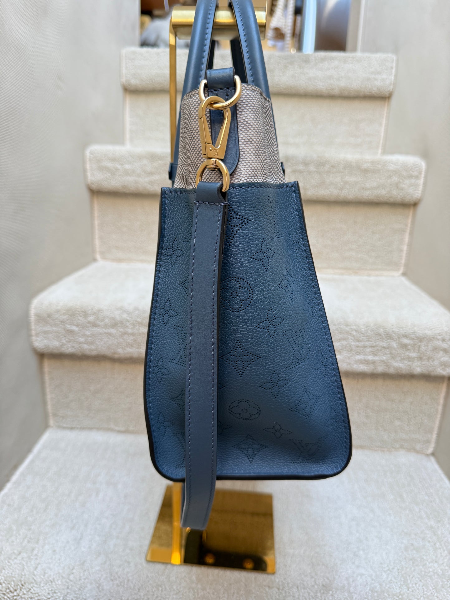 Louis Vuitton Calfskin Monogram On My Side MM in Navy with Python Trim