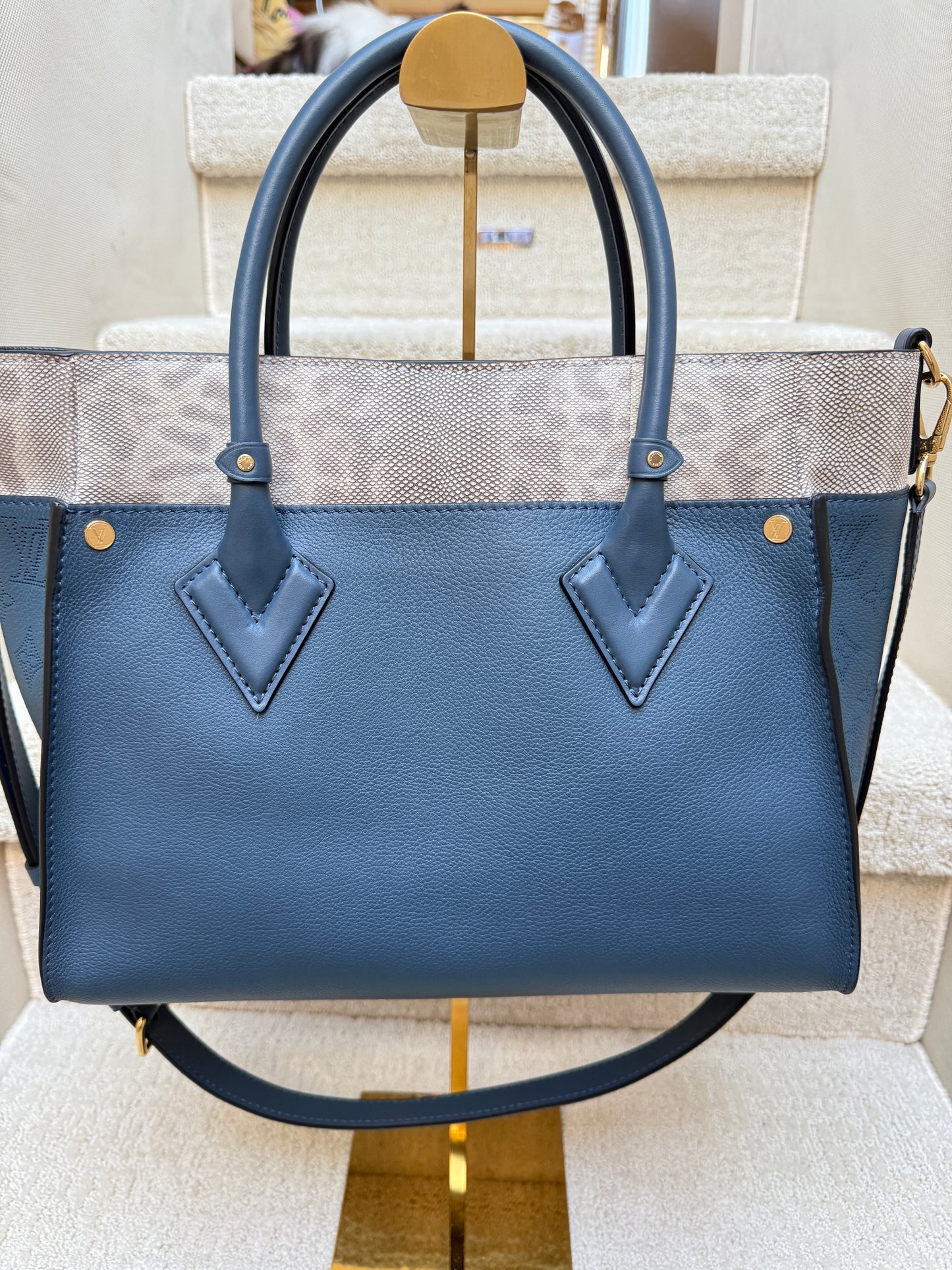 Louis Vuitton Calfskin Monogram On My Side MM in Navy with Python Trim