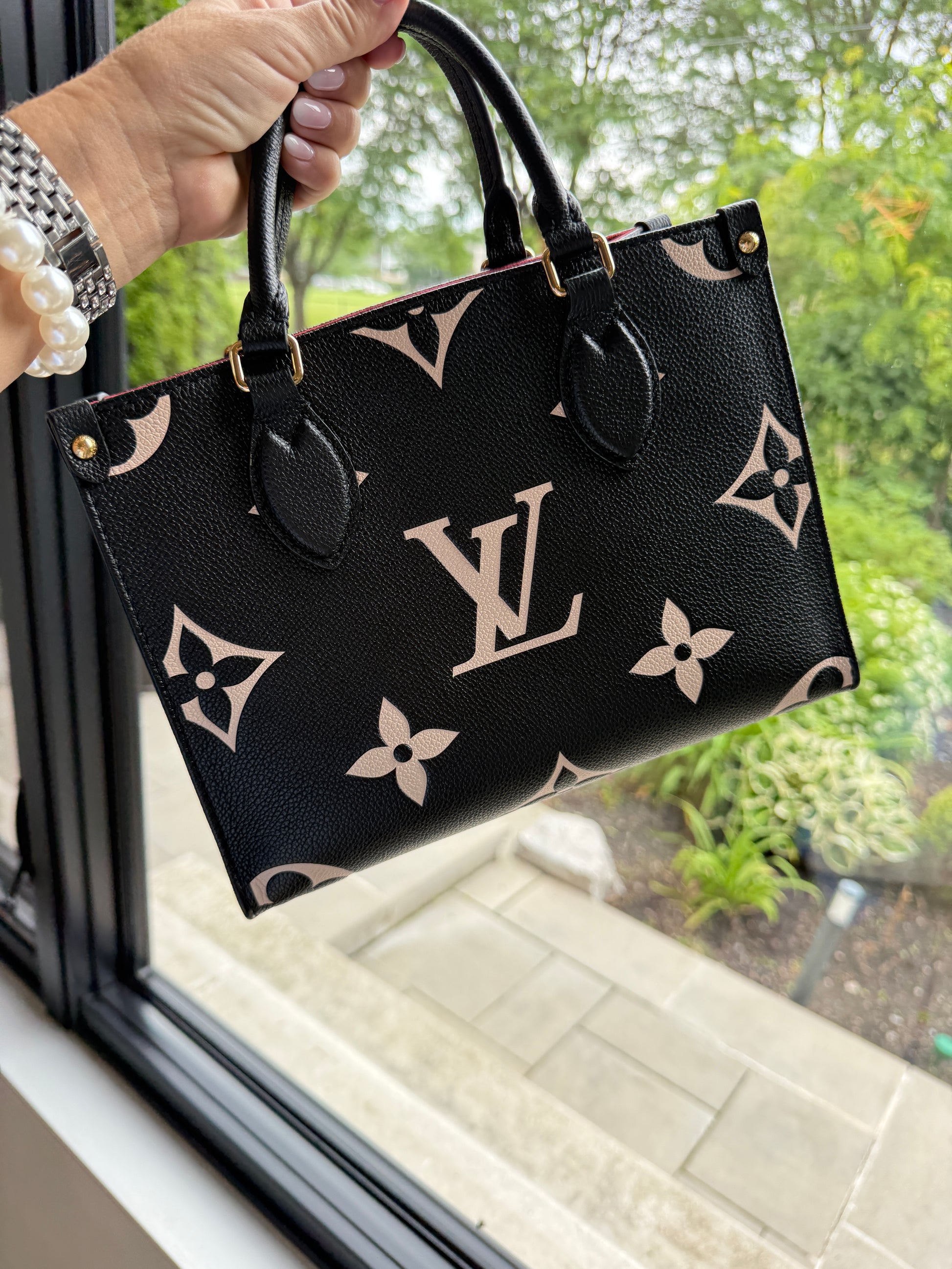 louis vuitton on the go pm in black and beige monogram authentic preowned for sale from purseonalshopper