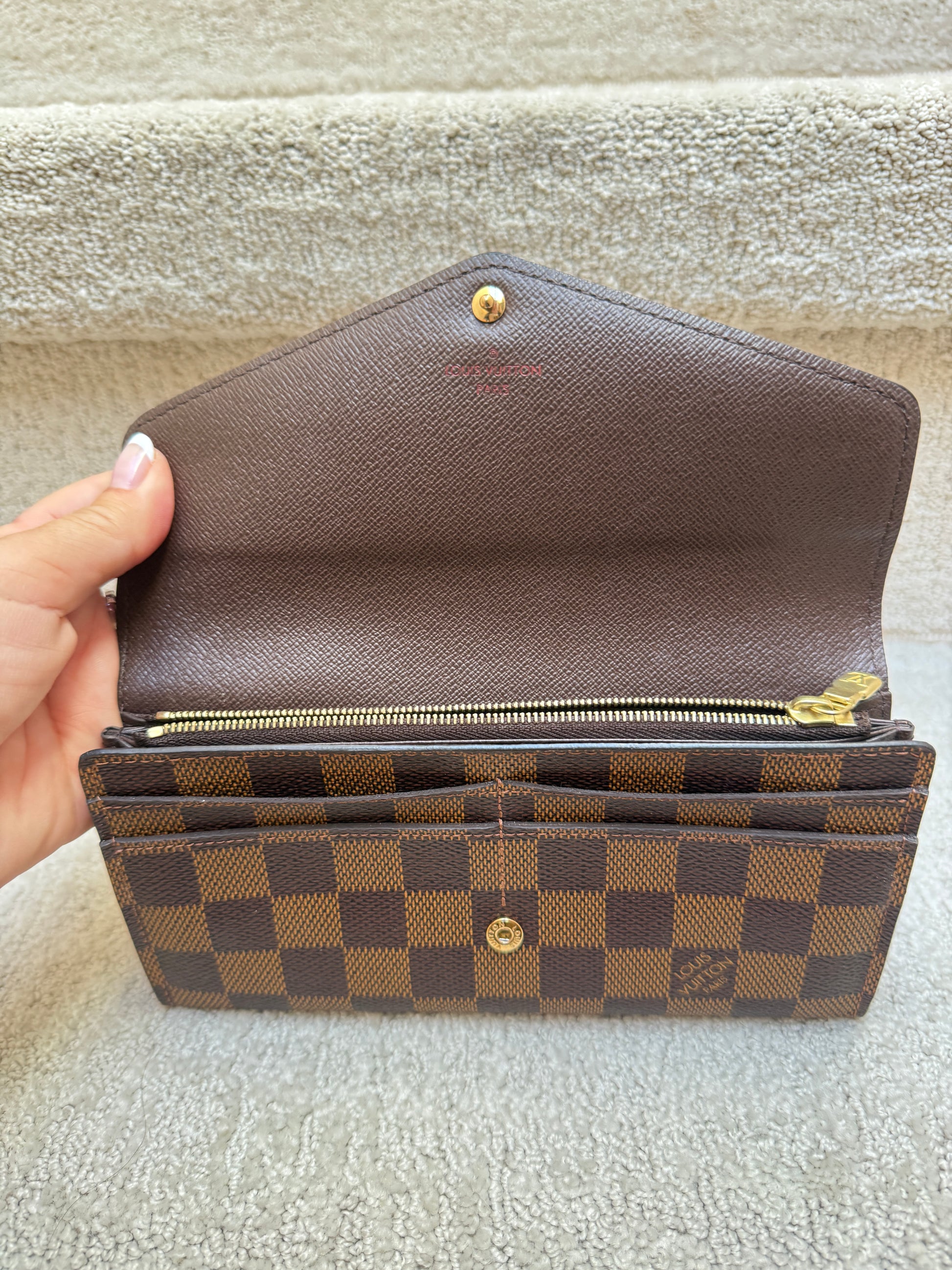 louis Vuitton Sarah Wallet view under the flap of card slots and Zipper for sale purseonalshopper