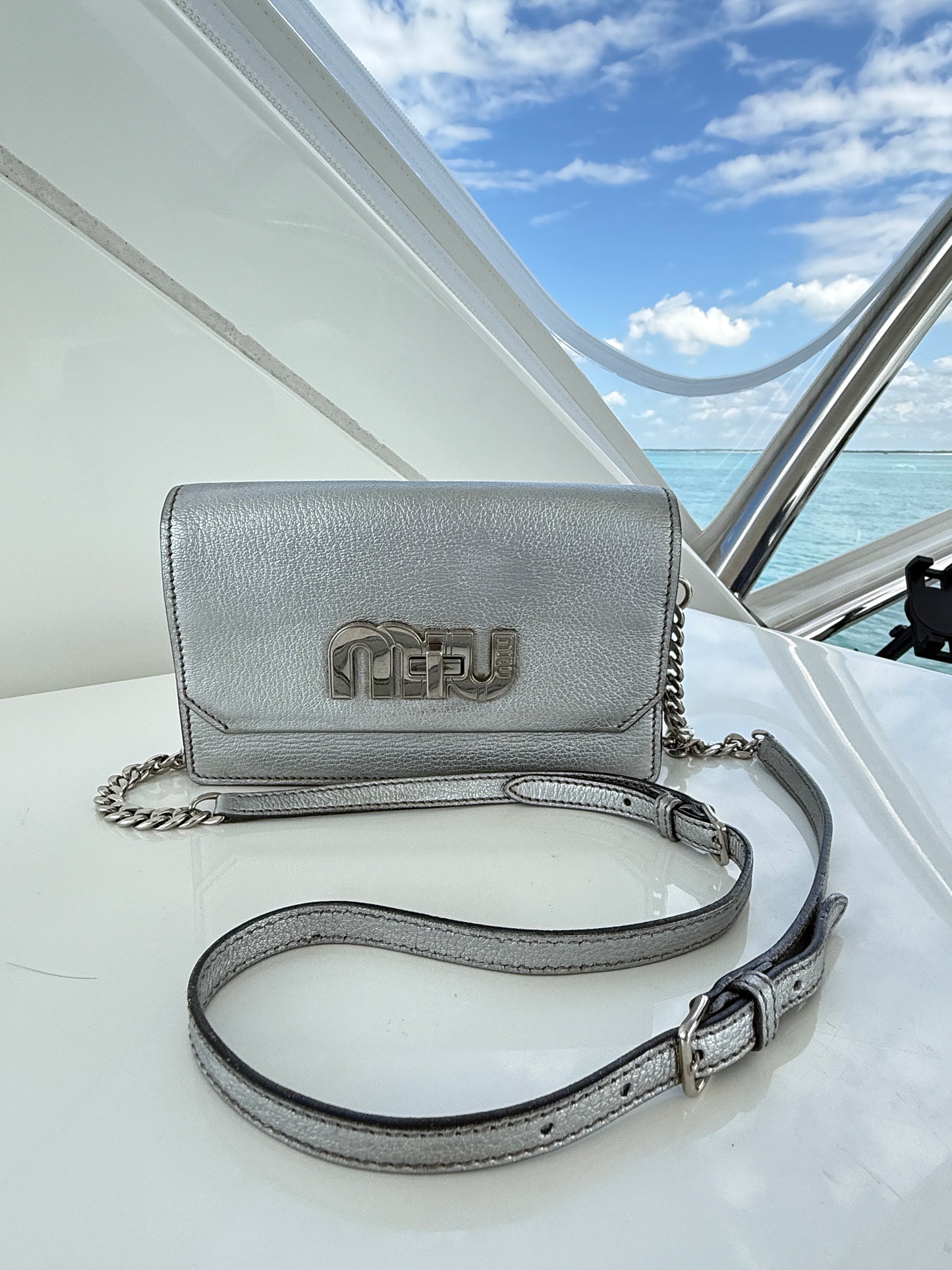 Miu Miu Wallet on Chain in Silver