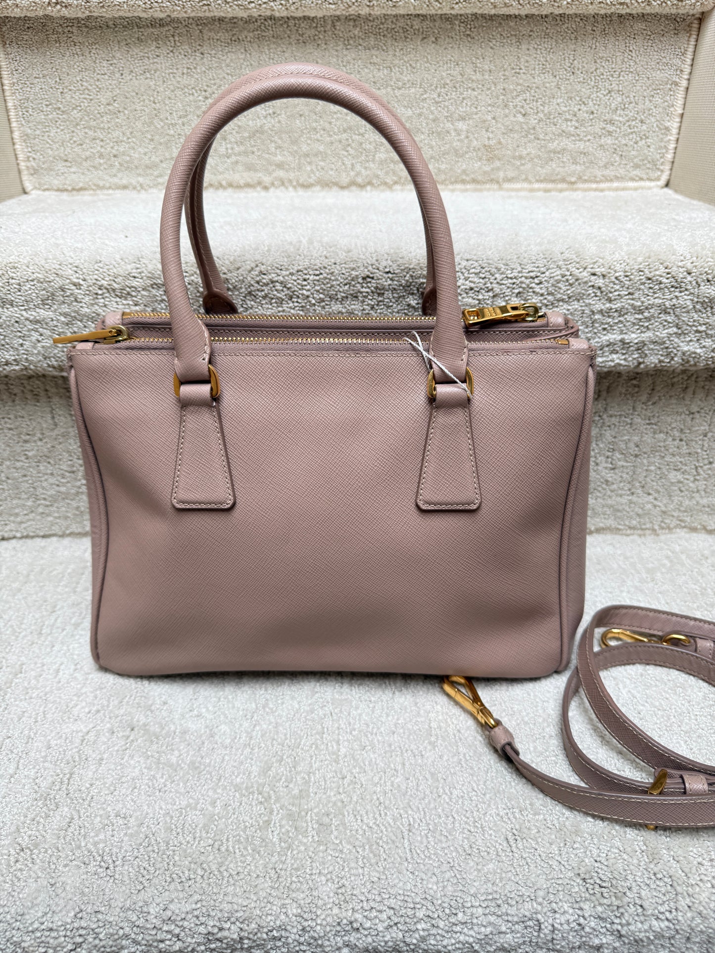 Prada Galleria Double Zip Tote Beige