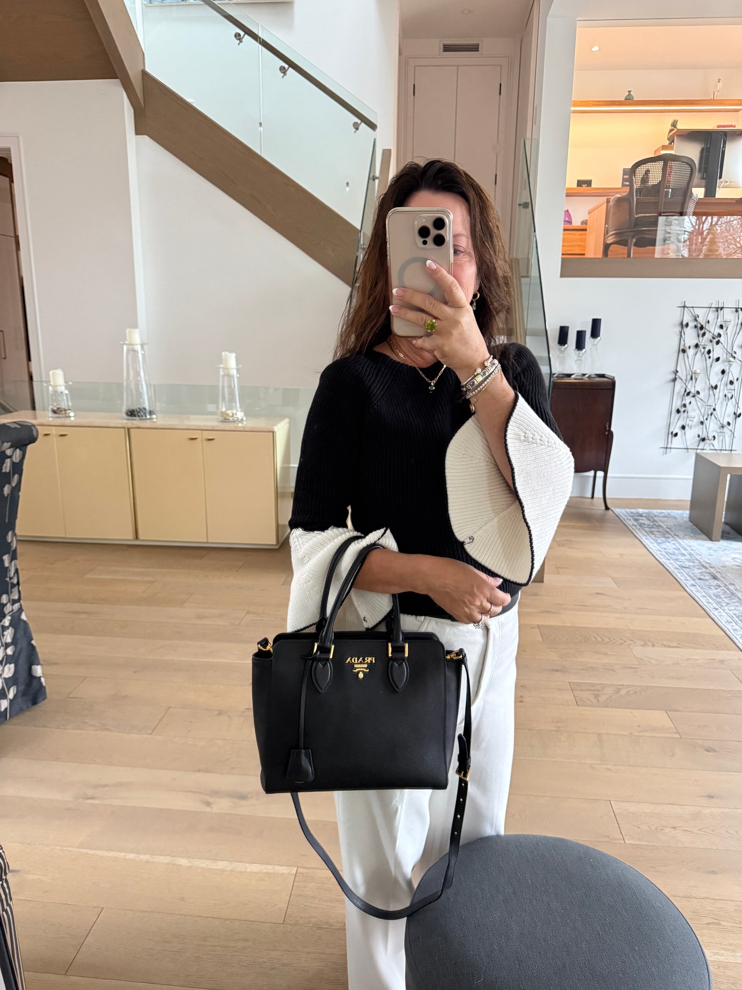 Prada Saffiano Soft Calfskin Zippered Tote in Black