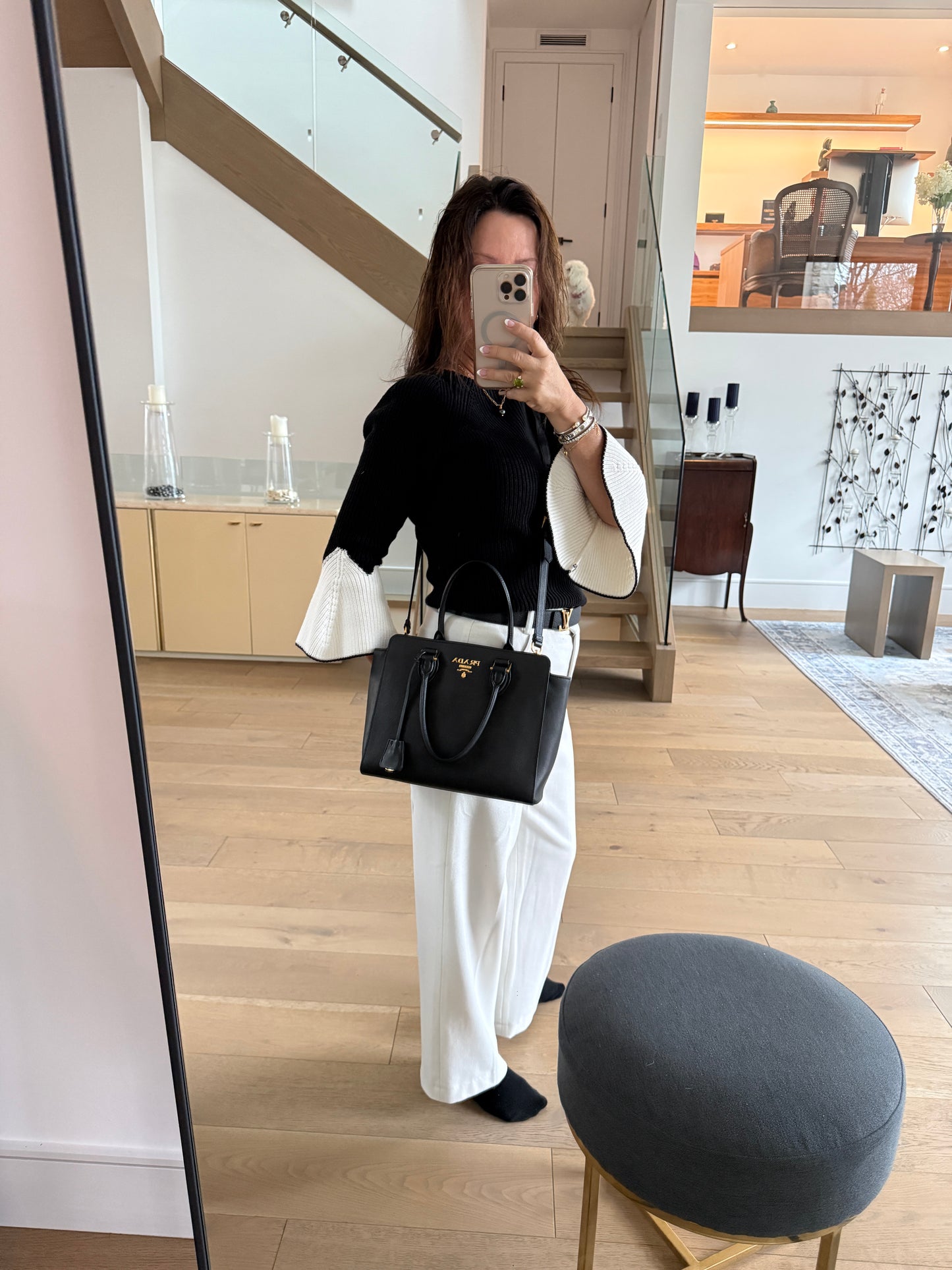 Prada Saffiano Soft Calfskin Zippered Tote in Black