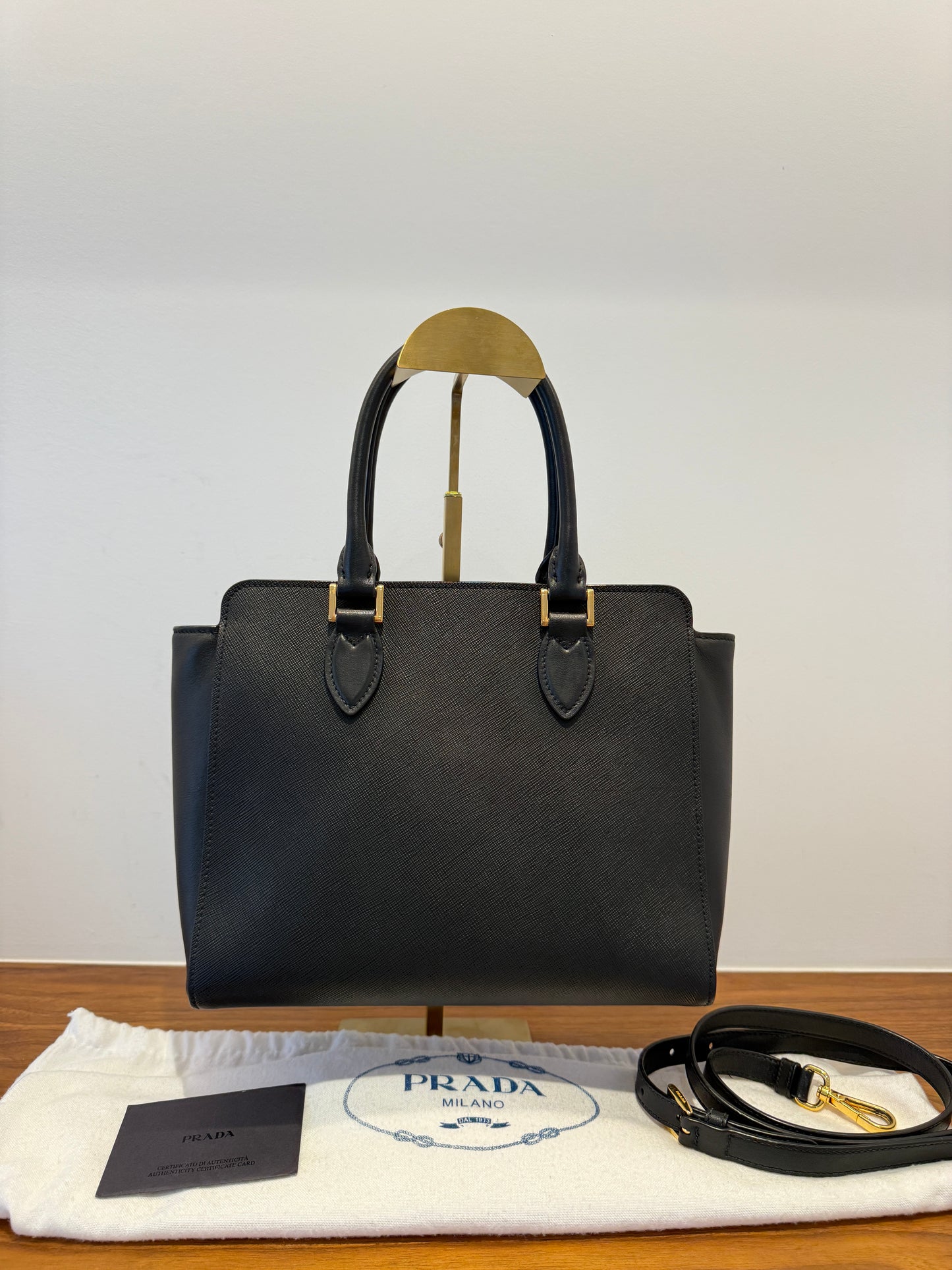 Prada Saffiano Soft Calfskin Zippered Tote in Black
