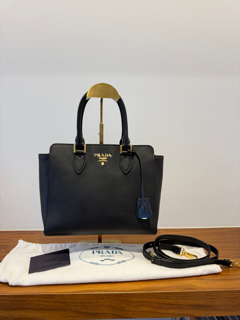 Prada Saffiano Soft Calfskin Zippered Tote in Black