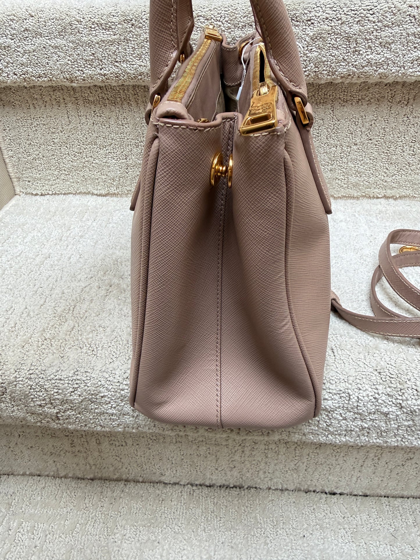 Prada Galleria Double Zip Tote Beige