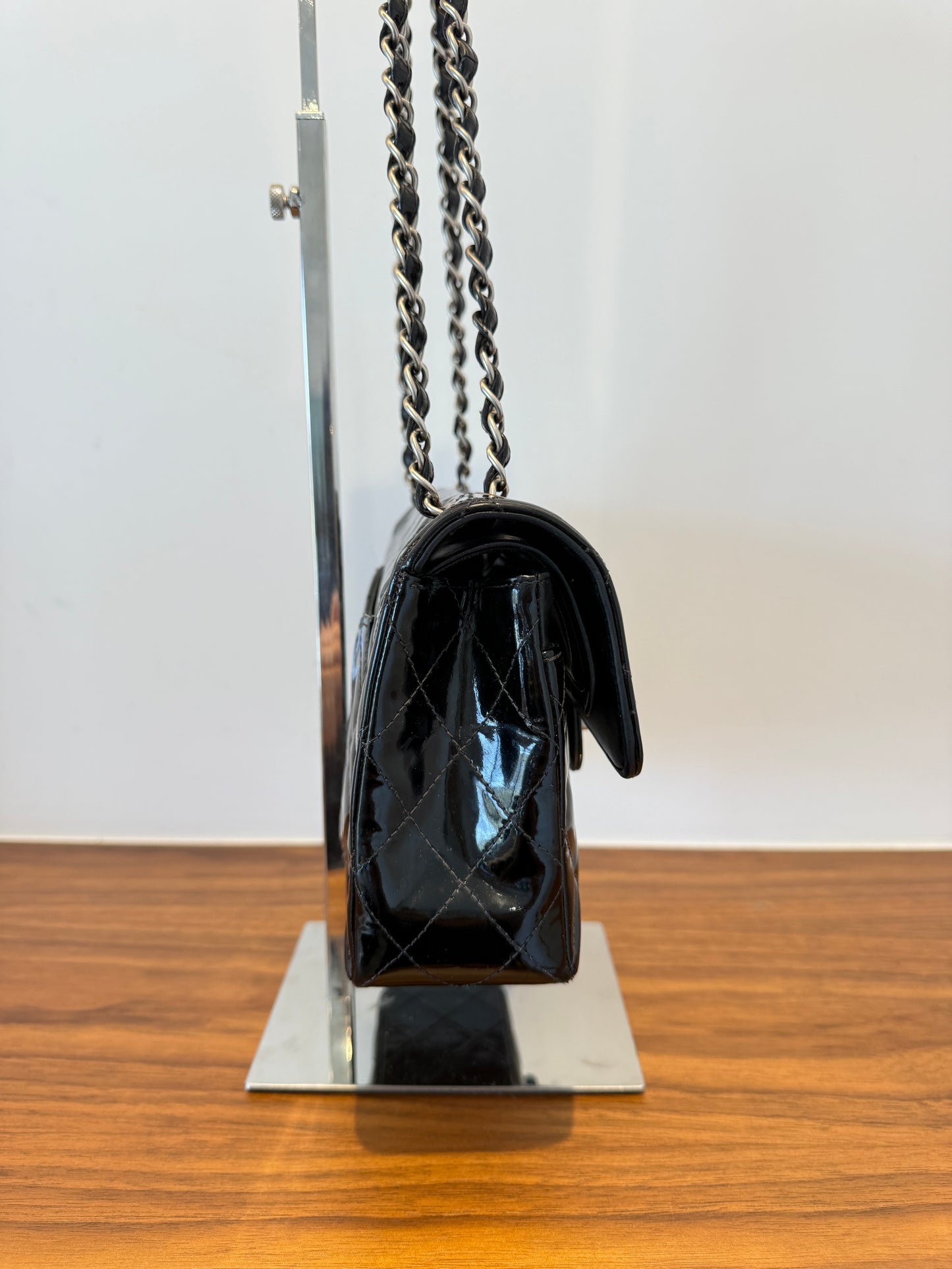 Chanel Classic Double Flap Small in Black Patent Leather with Silver Hardware