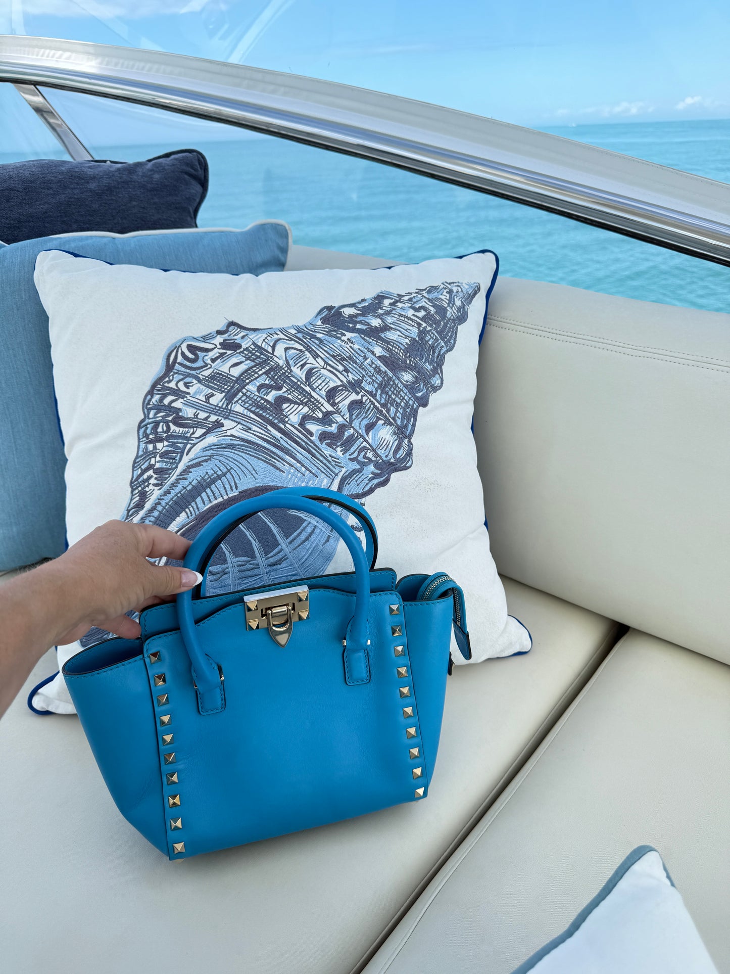 Valentino Rockstud Tote in Small Size Turquoise Leather