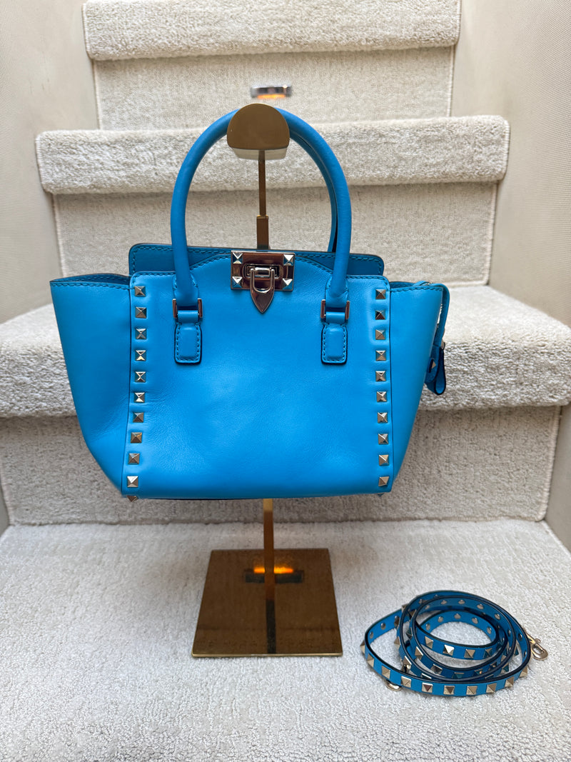 Valentino Rockstud Tote in Small Size Turquoise Leather