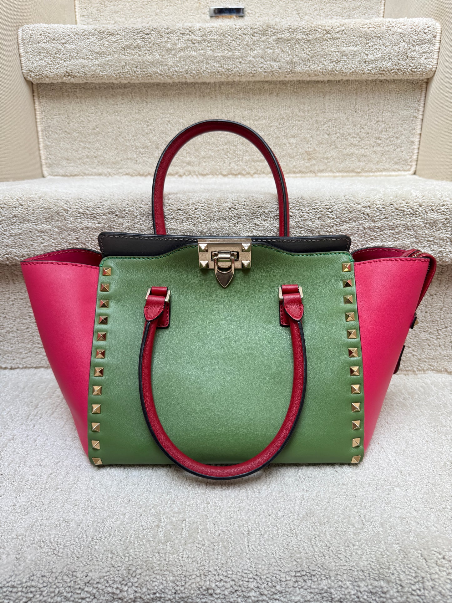 Valentino Garavani Vitello Rockstud Double Handle Tote Multi Color