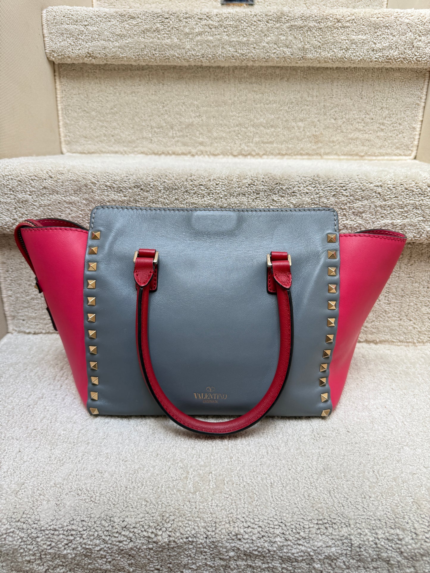 Valentino Garavani Vitello Rockstud Double Handle Tote Multi Color