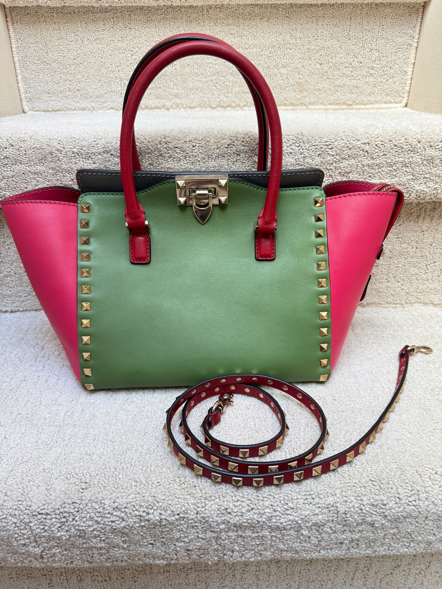 Valentino Garavani Vitello Rockstud Double Handle Tote Multi Color