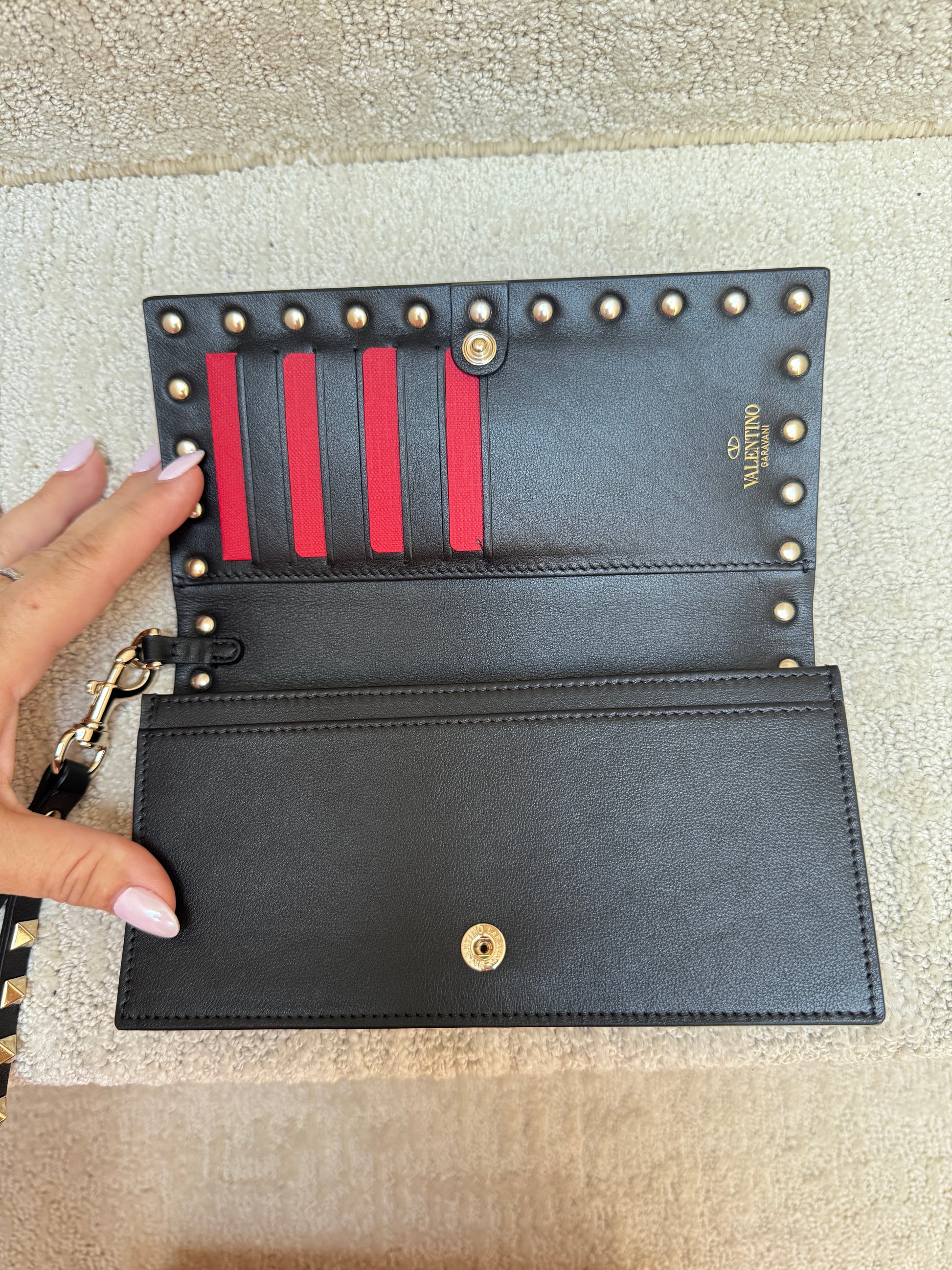 Interior Photo of Valentino Wristlet Wallet new showing card slots 