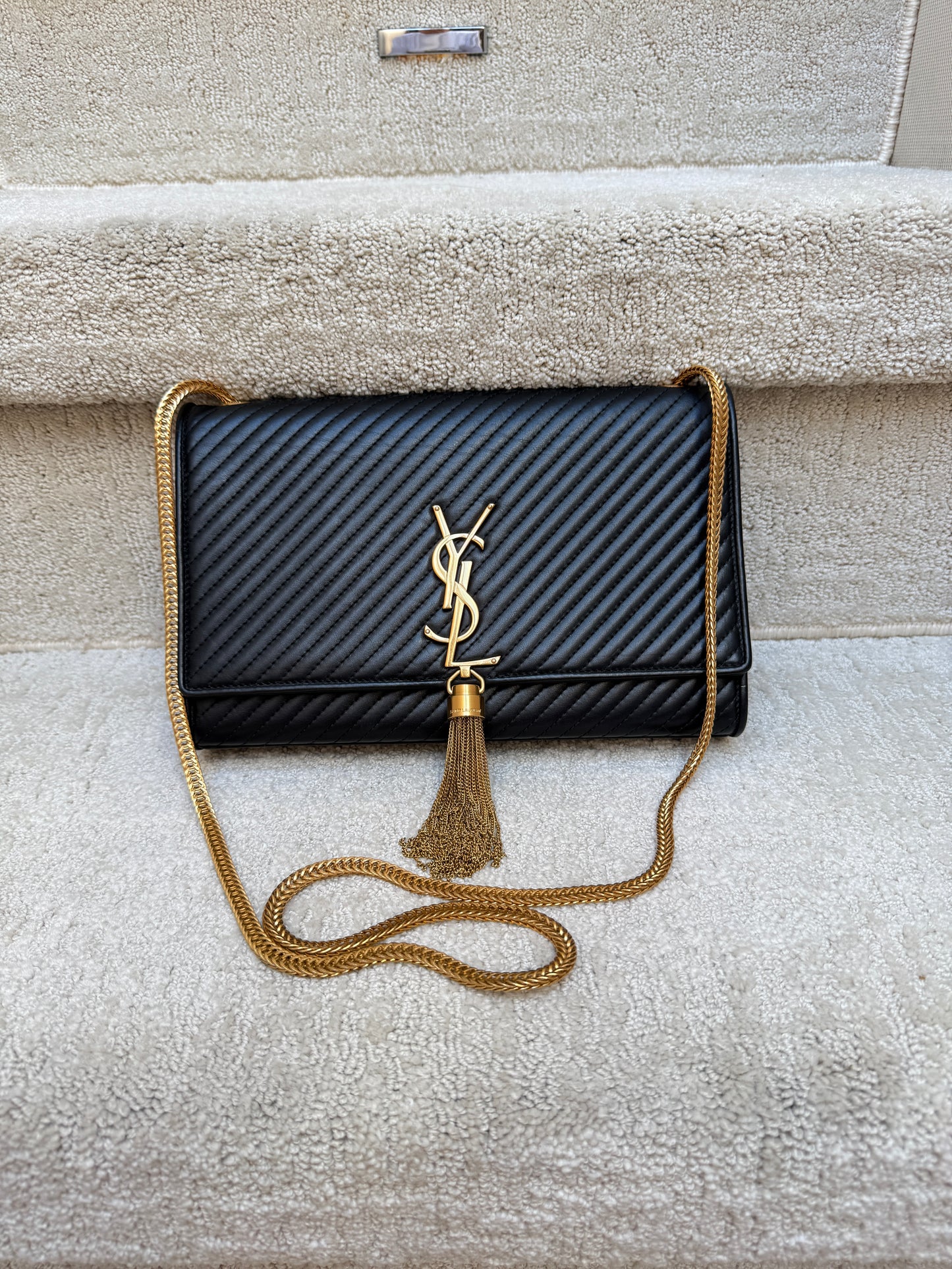 YSL Medium Classic Monogram Kate Tassel Satchel Black