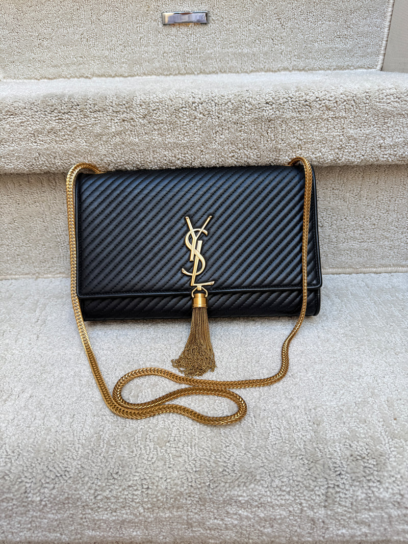 YSL Medium Classic Monogram Kate Tassel Satchel Black